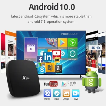 X96A Android 10.0 TV Box 2.4 GHz/5 ghz Dual Band WiFi Set-Top TV Box 1GB RAM, 8 GB ROM 3D, 4K HDR10 H. 265 