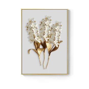 Šiaurės Aukso Augalų Lapai gėlių Paveikslai Tapyba Nuotraukos Siena Juoda balta Plakatas Šiuolaikinio Stiliaus Kambarį Dekoro
