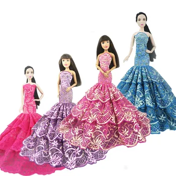 1pc Off-Pečių Nėrinių Undinėlės Suknelė Barbie Lėlės Oficialią Vakaro Šalis Suknelė Barbie Suknelės Vaikas 