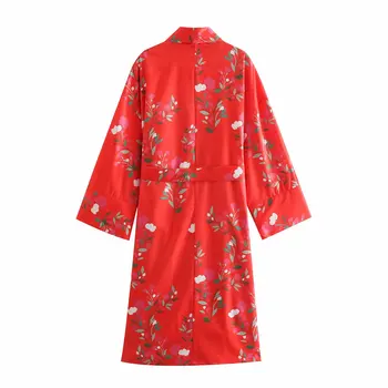 2021 Vasaros Gėlių Spausdinti Suknelė Moterims Juostinės ilgomis Rankovėmis Derliaus Atsitiktinis Mados Chic Lady Kimono Maxi suknelė Moterims
