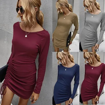2021 m. rudenį naujų produktų atsitiktinis mados seksualus paprasta, gryna spalva priemiestinių plisuotos suknelė moteriški drabužiai