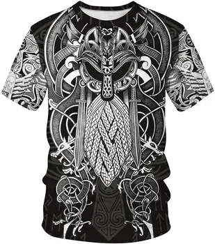 2021Men s Viking T-shirt viršuje naujų 3D spausdinimo Šiaurės šalių mitologija megztinis marškinėliai