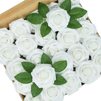 25pcs Dirbtiniais Rožių Žiedų su Kamieninėmis Vestuvių Dirbtinės Gėlės, Papuošalai 8cm Putų Puokštė Namų Deorative Netikrą Rožių Gėlių