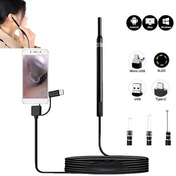 3 1. Sveikatos Ear Cleaner taikymo Sritis Endoskopą 5.5 mm USB Earpick Kamera Otoscope Vaizdo Otoscopio Skaitmeninio Android c Tipo Telefono PC