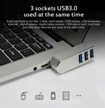 3 Prievadų USB šakotuvas 3*3.0 USB Skirstytuvo Didelės Spartos Pasukti Adapteris Mini Hub USB Įkrovimo Splitter Kompiuterių PC Laptop Tablet
