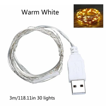 30 LED USB String Žibintai, Sidabro spalvos Viela, Garliava Vandeniui Pasakų Lempos Kalėdų