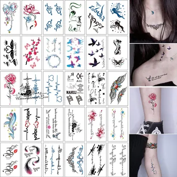30 Lapų Tatuiruotė Lipdukus, Laikinas Vandeniui Juoda Skraidančiu Paukščiu Manga Plunksnų Rose Flower 