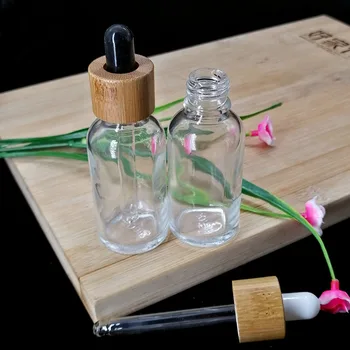 30ml, skaidraus stiklo buteliuko lašintuvu kosmetikos odos priežiūros produktas bambuko bžūp medienos grūdų padengti eterinis aliejus esmė pakavimo talpyklos