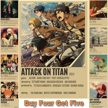 36 Rūšių Japonų Anime Plakatas Retro Hunter X Hunter /Išpuolis Titan Plakatai Studijų Kambario Dekoro Siena Lipdukas Gerbėjai Kolekcija