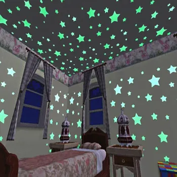 50/100VNT Šviesos Sienų Lipdukai Švyti tamsoje 3D Žvaigždės Ir Mėnulis Energijos Saugojimo Liuminescencinės, Vaikų Kambario Kambarį Lipdukai