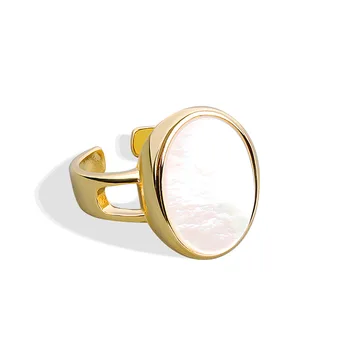 925 Sterlingas Sidabro Naujas Paprasto Dizaino, Ovalo Formos Akmens Aukso Spalvos Žiedų Šviesą Nelaimę Atidarymo Rankų Darbo Žiedas Mados Fine Jewelry