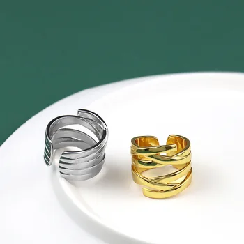 925 Sterlingas Sidabro Žiedai Moterims Kelių Sluoksnių Aukso Spalvos Porų Mados Tendy Senovinių Rankų Darbo Geometrinis Šaliai, Papuošalai, Dovanos