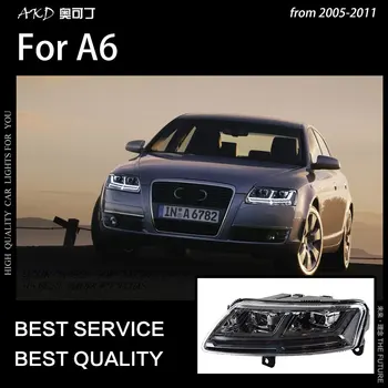 AKD Automobilių Stilius Audi A6 Žibintai 2005-2011 A6 C5 C6 LED Dinaminis Žibintų Signalas Animacija DRL Bi Xenon Auto Priedai