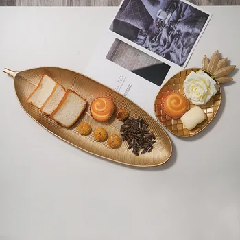 Aukso Ananasų Lapų Forma Ovalas Medinės Apdailos Plokštelės Vaisių Maisto Nordic Stiliaus Dėklas, Stalo Reikmenys, Virtuvės Sandėliavimo Objektų Organizatorius