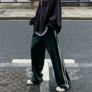 Aukšto Liemens Kelnės Moterims Pusėje Juostele Prašmatnus Harajuku Retro Stilingas Visų rungtynių Pagrindinio Paaugliams Kelnių Unisex Treniruotės Ponios Streetwear