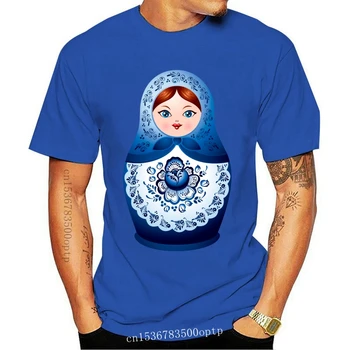 Conte Amerikoje T-Shirt Rusijos Mėlyna Matreshka Medvilnės Prarasti Dydžio Marškinėliai