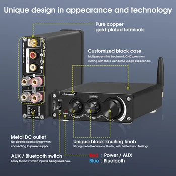 Douk Garso HiFi 2.0 Kanalo TPA3116 Skaitmeninis Stiprintuvas Mini Bluetooth 5.0 Imtuvas Garso Amp APTX-HD 200W Namų Garso