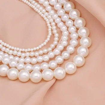 Elegantiška Baltos spalvos Imitacija, Perlų Choker Karoliai Didelis Apvalus Perlas Vestuvių Karoliai Moterų Žavesio bižuterijos Pareiškimą Dovanos