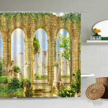 Europos Ir Amerikos Architektūros Romos Skiltyje Pavasario Gėlės, Augalai, Dušo Užuolaidos Kaimo Kraštovaizdis Vandeniui Ekrano