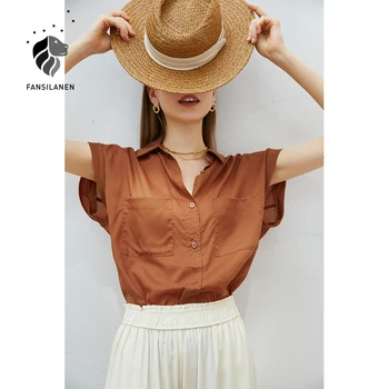 FANSILANEN Office Lady trumparankoviai Marškinėliai Moteriška Vasaros 2021 Plonas Dizainas Nišą prancūzijos Oranžinės spalvos POLO Apykakle Retro Viršų