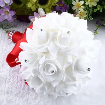 Gražaus Balto Krištolo Rožės Pearl Bridesmaid, Violetinė Mėlyna Vestuvių Nuotakos Puokštė Dirbtinio Šilko Gėlių Dekoracija 2021