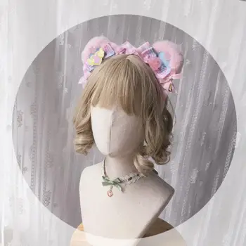 Japonijos Lolita Elementai Mielas Pliušinis Bowknot Lokys Ausies Lankelis Saldus Kawaii Minkštas Mergina Plaukų Juosta KC Plaukų Aksesuarai Cosplay
