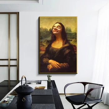 Juokinga Mona Lisa Mr Bean Portretas, Paveikslas, Drobė, Tapyba Sienos Meno Plakatus Spausdina Sienos Nuotraukas Kambarį Namų Dekoro