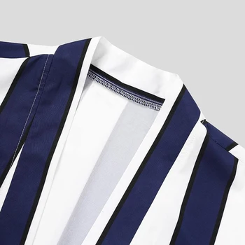 Karšto pardavimo Vasaros Vyrų Dryžuotas Rinkiniai Japonijos Streetwear Laisvi Atidaryti Dygsnio Trumpas Rankovės Marškinėliai, Šortai Paplūdimio Kvėpuojantis Atsitiktinis Rinkiniai
