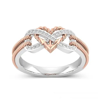 Kūrybinės Begalybės Cirkonis Žiedai su Susipynusios Rose Gold Širdies Formos Žiedas, skirtas Moterims, Vestuvių Dalyvavimo Šalies Papuošalai