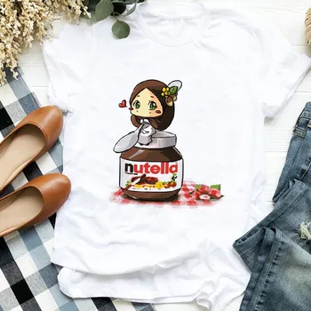 Mados Naujus moteriškus Marškinėlius Nutella Spausdinti Ullzang Mados T-shirt Grafikos Mielas Animacinių filmų Vasaros Ponios Tee Marškinėliai