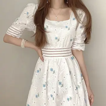 Moteriška Šalis, Vienas Gabalas Suknelės Korėjos 2020 M. Prancūzijos Šviesą Gėlių Suknele Moterys Atsitiktinis Aikštėje Apykaklės Sluoksniuotos Rankovėmis Plonas Pasakų Suknelės
