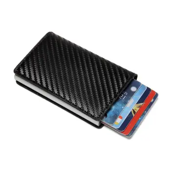 Moterų Kredito kortelės turėtojas anglies PU Odos Piniginės Aliuminio Automatinė Mini Piniginė Kišenėje ID Kortelės RDA Blokavimo piniginės