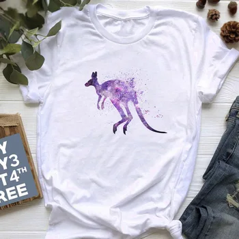 Naujas mielas Gyvūnų panda Elnias kengūros Spausdinti Top marškinėliai moterims Harajuku mados trumpomis Rankovėmis T-shirt viršūnes Moterų Negabaritinių marškinėliai