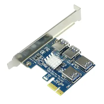 PCI-E PCI-E Adapterį, 1 Posūkis 4 PCI-Express Lizdas 1x iki 16x USB 3.0 Kasybos Specialios Riser Card PCIe Konverteris BTC Miner Kasyba