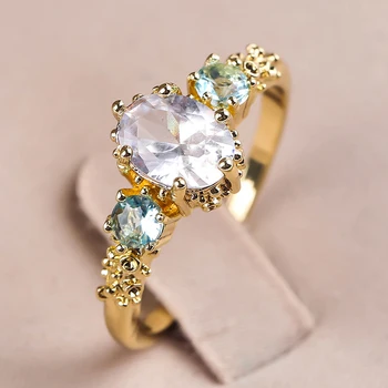 Prabangus Baltos, Ovalo Formos Kristalų Žiedai Moterims, Elegantiškas Su Mėlynojo Cirkonio Aukso Spalvos Vestuviniai Žiedai Moterų Vestuvių Juostoje Dovana