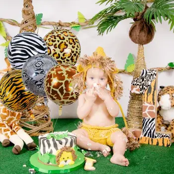 QIFU Gyvūnų Tekstūros Folija Balionas Gimtadienio Dekoro Vaikai Džiunglės Safari Šalis Dekoro Balionu Gyvūnų Kolbų Baby Shower Balon