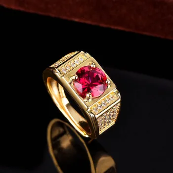 Ruby Aukso Žiedas Crystal Cirkonis keičiamo dydžio Žiedai Vyrams 18k Aukso Tonas Valdinga geltonojo aukso Papuošalų Bijoux Mados Dovana