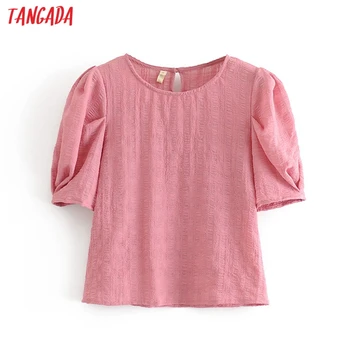 Tangada Moterų Retro Rožinės spalvos Klostuotas Romantiška Palaidinė Marškinėliai Vasarą, Trumpas Sluoksniuotos Rankovėmis 2021 Elegantiškos Moteriškos Marškinėliai Topai DAN10