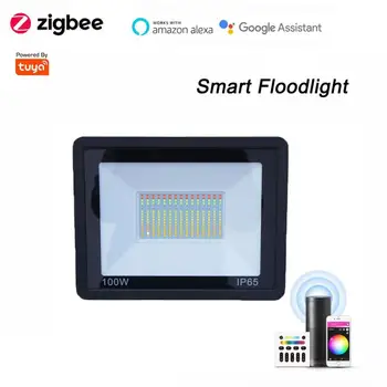 Tuya Zigbee Tiesioginį Ryšį Smart Led Potvynių Šviesos Lauko Vandeniui Gatvės apšvietimo Prožektorius APP Kontrolės Alexa 