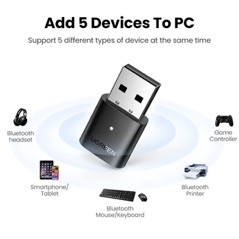 UGREEN USB Bluetooth 5.0 Adapteris Imtuvas Siųstuvas EDR Dongle for PC Belaidis Perkėlimas naudojant 