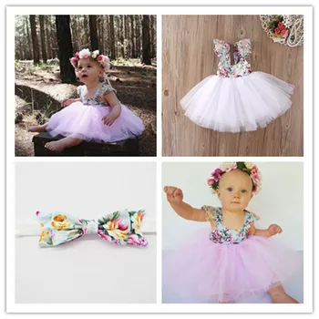 Vasaros Princesė Baby Girl Gėlių Nėrinių Suknelė Bamblys Vaikas Lankelis Rankovių Šalies Oficialaus Bebe Mergina Mielas Tutu Sukneles Sundress