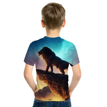 Vasaros Vaikų Drabužių Gyvūnų T-shirt Liūtas T-shirt Juoda 3D T-shirt Streetwear Trumpas Rankovės marškinėliai Berniukams ir Mergaitėms