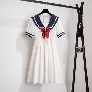 Vasaros harajuku sailor apykaklės navy suknelė Japanese lolita saldus lankas peter pan apykaklės Kawaii Preppy aukšto juosmens-line suknelės 2021