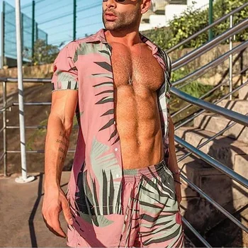 Vyrų Rinkiniai Havajų Marškinėliai Mados Spausdinti Trumpas Rankovės šortai rinkiniai vyrų Vasaros Atsitiktinis Paplūdimio Trumpas OutfitsTwo dalių Kostiumą Drabužių