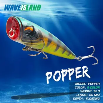 WAVEISLAND Naujas Popper Žvejybos Masalas, Plūduriuojantis Vandens 14g 8cm Bionic mino prasideda Isca Dirbtinis Sūraus vandens Jaukų Whopper Velkamosiomis Jaukai
