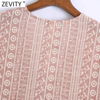 Zevity Moterų Vintage V Kaklo Tuščiaviduriai Iš Siuvinėjimo Atsitiktinis Kimono Smock Palaidinė Moterų Nėriniai Kratinys Marškiniai, Elegantiškos Blusas Viršūnes LS9451