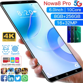 2021 5G Pasaulio Versija Nowa8 Pro 6800mAh 12 GB 512 GB 6.0 Colių HD Ekranas, 10 Core Android10.0 Mobilusis Telefonas, Mobilusis Telefonas, Išmanusis Telefonas