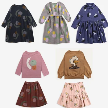 2021 BC Prekės Vaikams Suknelė Mergaitėms Mielas Spausdinti ilgomis Rankovėmis Princesė Suknelės Kūdikių Bamblys Naujas Rudens-Žiemos Medvilnės Drabužius Outwear