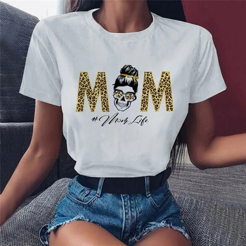 2021 Moterys T marškinėliai Mados Leopard Kaukolės Galvą Mama Gyvenime Spausdinti Moterų Tee Viršūnes Trumpas Rankovės O-Kaklo Vasaros Ponios marškinėlius XXXL