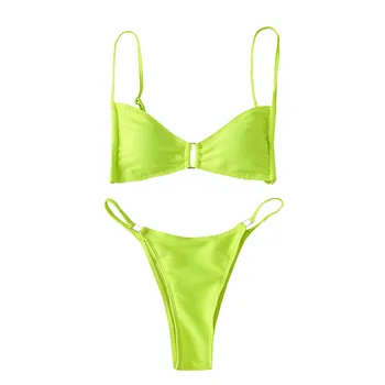 2021 Naujas Seksualus Bikini maudymosi Kostiumėliai, Womensplit maudymosi kostiumėlį Asmenybės Bikini Vasaros Paplūdimio Drabužiai Biquini Geltonos spalvos Push-up Bikinis Rinkinys